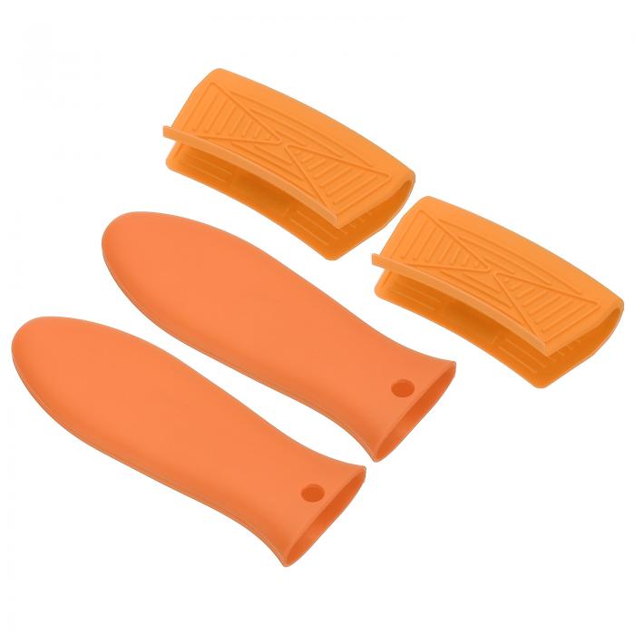 uxcell 4個 シリコーン製アシストホットパンハンドルホルダー ホットスキレットハンドルカバー ポットホルダースリーブ キッチンポット用 滑り止め耐熱性（オレンジ）