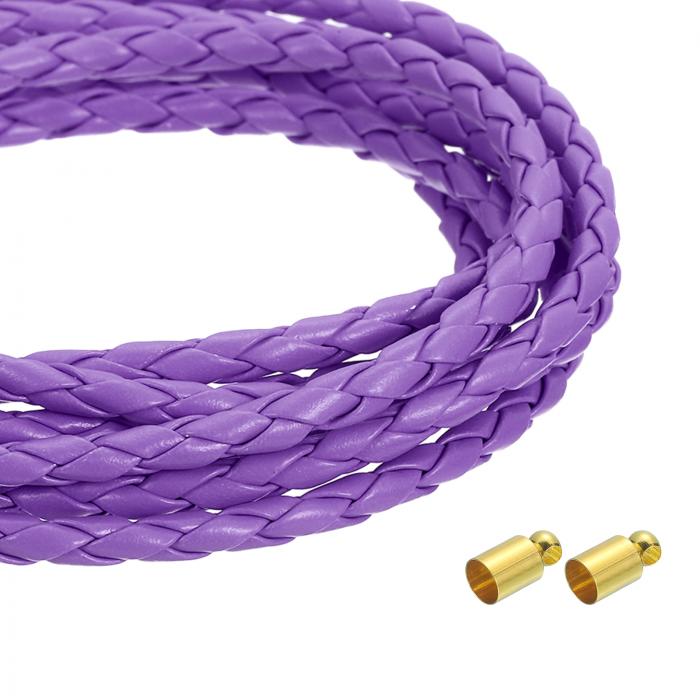 uxcell 4mm 5.46ヤード 編み込みレザーコード ラウンドソフト宝石レザーロープ 宝石 ネクタイ作り ネックレス用 パープル