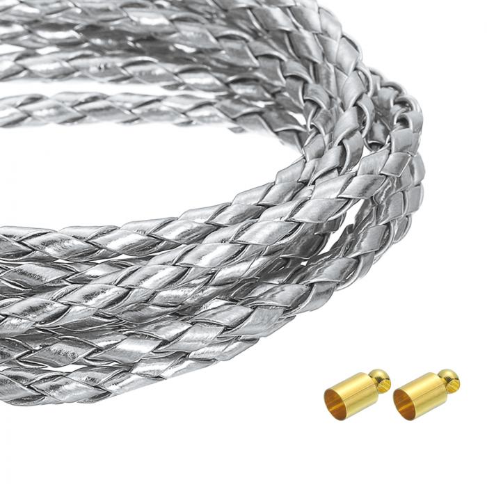 uxcell 4mm 5.46ヤード 編み込みレザーコード ラウンドソフト宝石レザーロープ 宝石 ネクタイ作り ネッ..