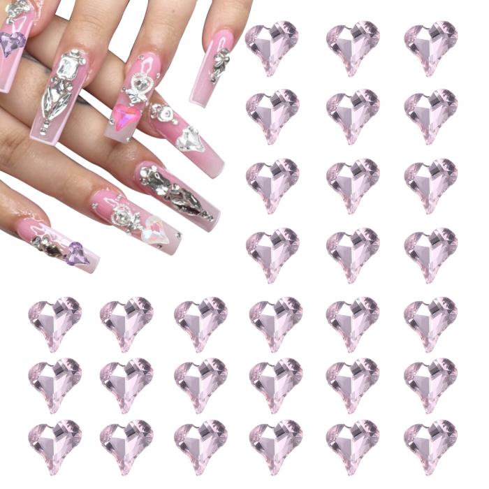 uxcell 40個3Dハートネイル装飾水晶ネイルジェム8x9mmクルックドハートシェイプ装飾アートラインストーンバレンタインデーのネイルDIYデコレーション ...