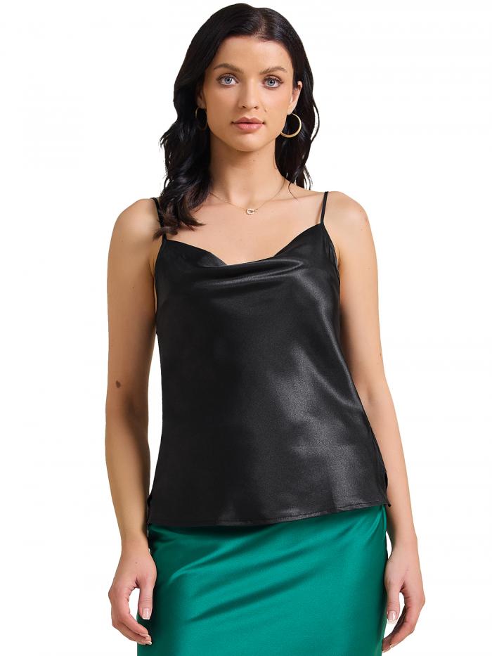 Allegra K レディース サテン キャミソール カウルネック ノースリーブ スパゲッティストラップ サマー..