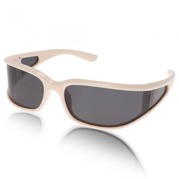 Hihaha メガネ オートバイ用ゴーグル 反射防止 紫外線防止 サイクリングサングラス ダークグレーレンズ ベージュホワイトフレーム