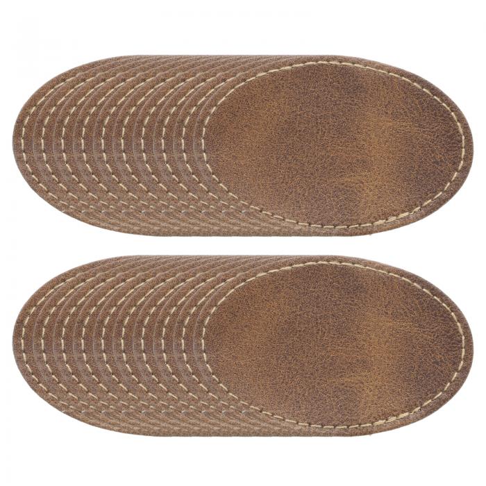 uxcell 空白レザーパッチ 3x2インチのオーバルフェイクレザーハットパッチ 接着性アイロンヒートプレス ハットDIY織物リペアソーイング(茶色 60個入り...