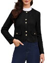 Allegra K Allegra K クルーネックコート 長袖 ボタンダウン ヴィンテージジャケット 無地ブレザー レディース ブラック XL