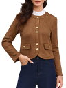 Allegra K Allegra K クルーネックコート 長袖 ボタンダウン ヴィンテージジャケット 無地ブレザー レディース ブラウン L