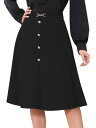 Allegra K レディース Aライン ミディ フレアスカート ヴィンテージ ハイウエスト プリーツスカート 膝丈 ブラック XS