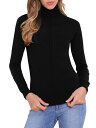 Allegra K レディース モックネック セーター 長袖 リブニット プルオーバー トップス タートルネックブラウス スリム ブラック XL