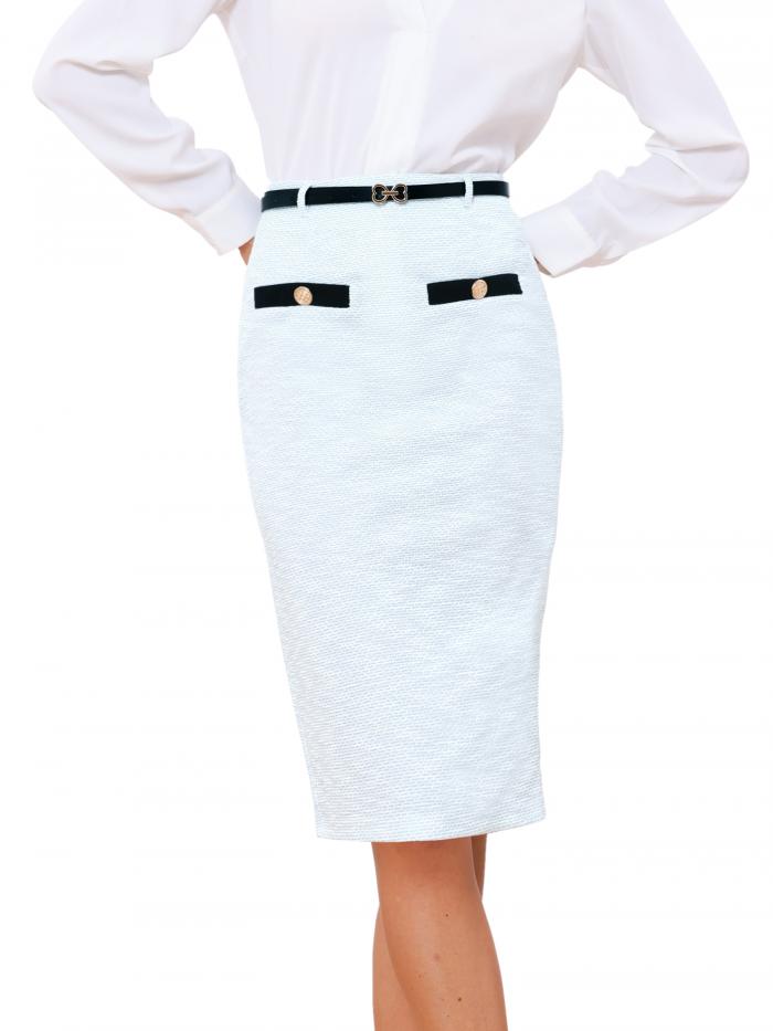 Allegra K レディース ツイードペンシルスカート 膝丈 ハイウエスト ミディスカート ボタン装飾 ボディコン オフィス ワークスカート ベルト付き ライトブルー XL