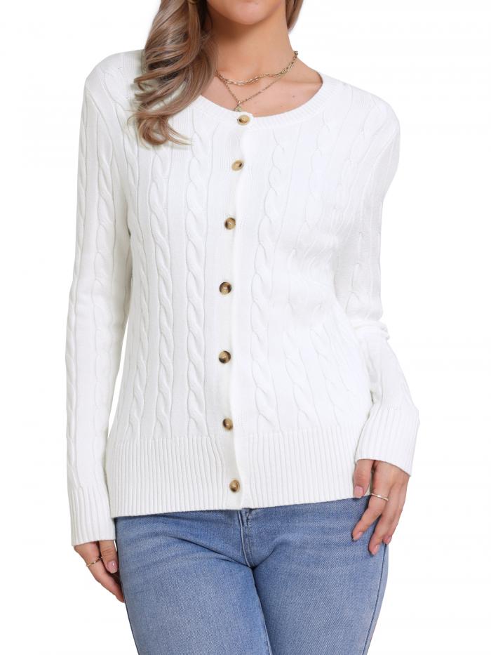 Allegra K レディース クルーネック ボタンダウン 長袖 カジュアル ニット トップス カーディガン セー..