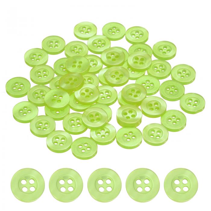 uxcell 50個のボタン 11.5mm (0.45インチ) 4つの穴 樹脂製 ラウンドクラフト 交換用メントボタン 衣類 DIY クラフト デコレーション フルーツ緑