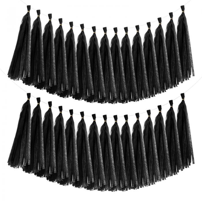 uxcell 40個 タッセルガーランドバナー ストリーマーパーティー装飾用ティッシュペーパー 女性向けバレンタインデー誕生日装飾 ロープとワイヤータイ付き(黒...