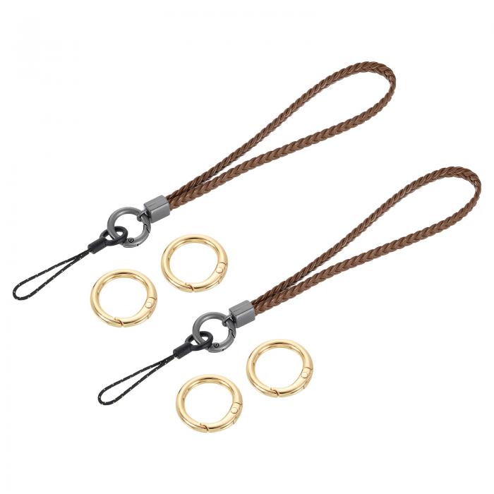 uxcell 2個 編み込みリストレットランヤード 5.5インチ レザー製手作り防落下キーチェーンストラップ ..