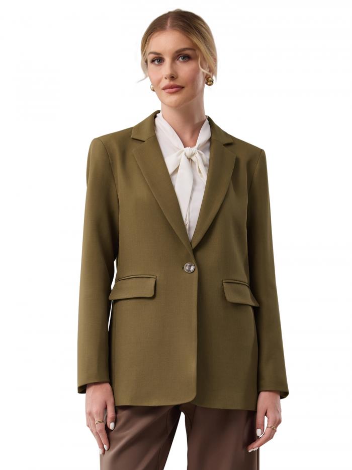 Hobemty レディース ワンボタンブレザー 通勤着 シンプルスタイル トレンド 長袖ワークオフィススーツジャケット ビジネスウェア ブラウン XL