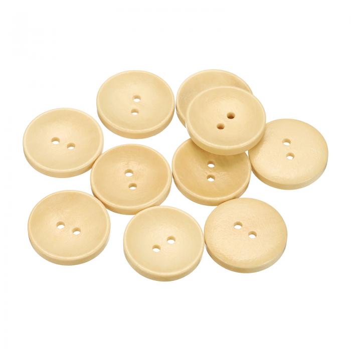 uxcell 10個 40L 木製ボタン 1インチ(25mm) 2穴 木製丸型クラフト交換ボタン 衣類 DIY クラフト装飾用、ナチュラルウッド
