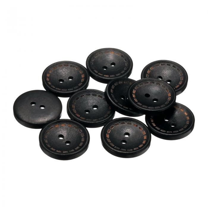 uxcell 10個40L木製ボタン1インチ（25mm）2穴木製丸型クラフト交換ボタン、洋服枕DIYクラフト装飾用、黒