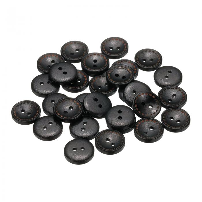 uxcell 30個28L木製ボタン11/16インチ(18mm) 2穴木製丸型クラフト交換ボタン、洋服、枕、DIYクラフト装飾用、黒