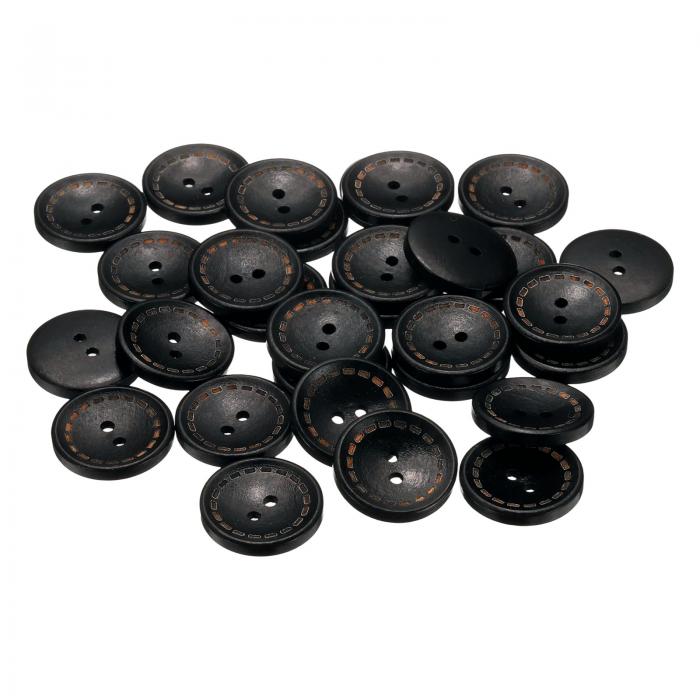 uxcell 30個40L木製ボタン1インチ（25mm）2穴木製丸型クラフト交換ボタン、洋服枕DIYクラフト装飾用、黒