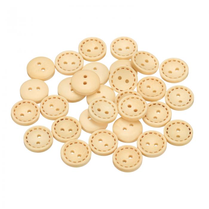 uxcell 30個24L木製ボタン5/8インチ(15mm) 2穴木製丸型クラフト交換ボタン、洋服、枕、DIYクラフト装飾用、ナチュラルウッド