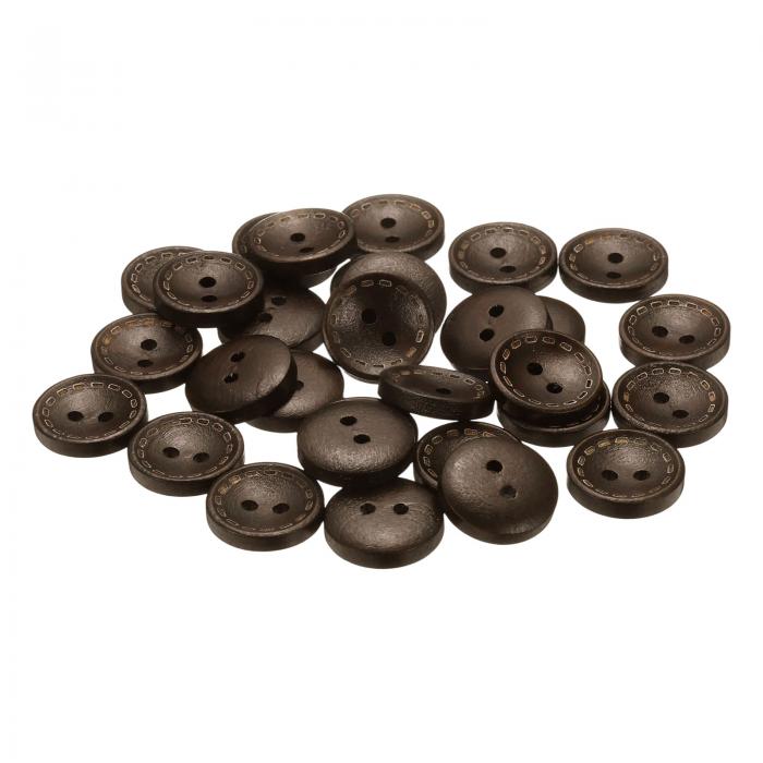 uxcell 30個24L木製ボタン5/8インチ(15mm) 2穴木製丸型クラフト交換ボタン、洋服、枕、DIYクラフト装飾用、深褐色