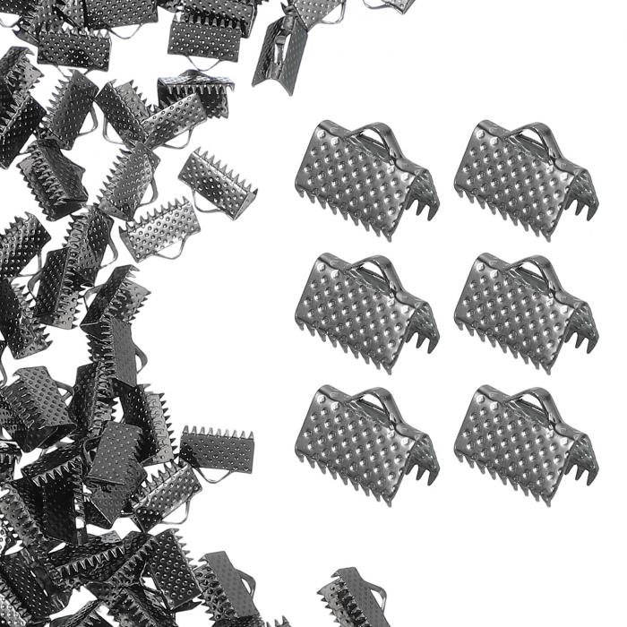 uxcell 200個のリボンエンド、10mmのリボンクリンプクランプエンドブックマークレザーピンチクリンプコードエンド、ネックレスブレスレットDIYクラフト作り用の折りたたみ式クラ スプクリンプエンド、ガン黒