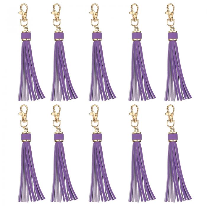 uxcell 10個 PUレザータッセル 6"キーチェーンタッセル装飾タッセルパース装飾 宝石メイキング ハンドバッグ DIYクラフト 携帯ストラップ用 ロブスタースイベル付き（ダークパープル）