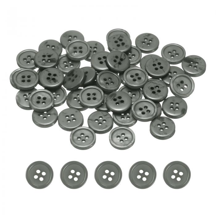 uxcell 50個の15mm（0.59インチ）4穴樹脂丸型クラフト用交換ボタン、グレー