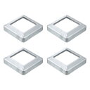 uxcell 4個 ポストベースカバー 4.75"x4.75"(内寸3.25"x3.25")メタルインテグラルスタイルポストスカート ポストフェンスデッキケーブル手すりバルスターステアレール用 シルバー