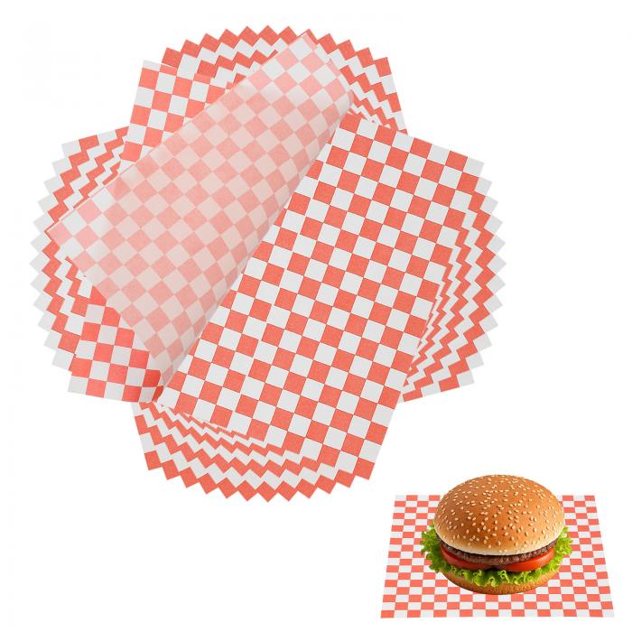 uxcell 食品用ワックスペーパーシート150枚 8.7 x 8.7インチ 潤滑油プルーフ包装紙シート サンドイッチハンバーガーパン用 チェック柄スクエアフードバスケットライナー 赤色
