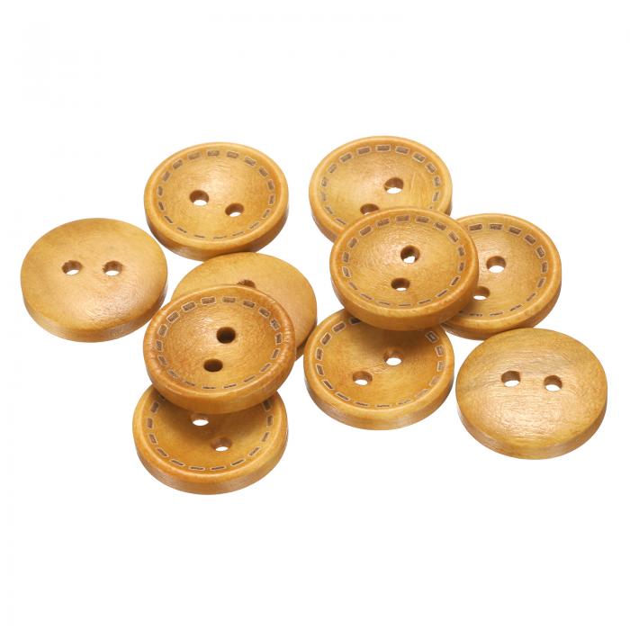 uxcell 10個28L木製ボタン11/16インチ(18mm) 2穴木製丸型クラフト交換ボタン、洋服、枕、DIYクラフト装飾用、オレンジ