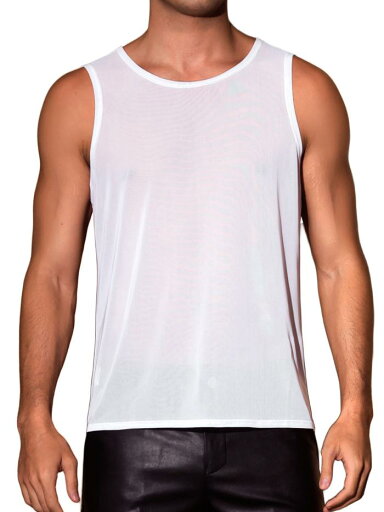 Lars Amadeus メンズ メッシュシアータンクトップ シースルー ノースリーブ Tシャツ クルーネック パーティーベスト ホワイト S Lars Amadeus メンズ メッシュシアータンクトップ シースルー ノースリーブ Tシャツ クルーネック パーティーベスト ホワイト S