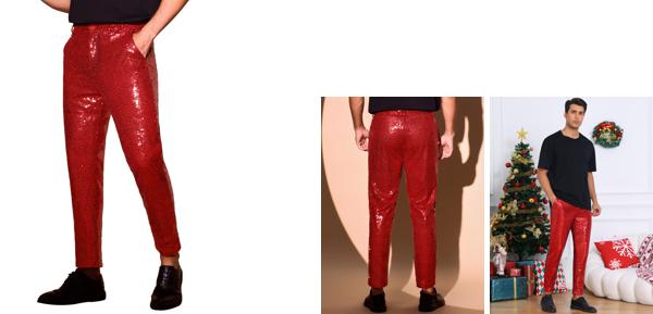 Lars Amadeus メンズ 光沢 パンツ グリッター 70年代 ディスコ ナイトクラブ ストレート レッグ スパンコール トラウザー レッド S