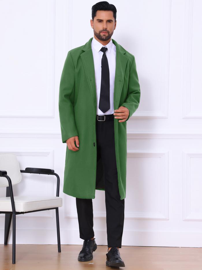 Lars Amadeus 男性用 冬用オーバーコート シングルブレスト ノッチラペル フォーマル トレンチコート メンズ オリーブグリーン 2XL