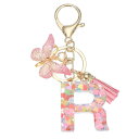 PATIKIL アルファベットイニシャルレターキーチェーン、タッセルバタフライレターRペンダント装飾付きレジンかわいいキーチェーン、女性用キーパースハンドバッグバッグアクセサリー、ピンク