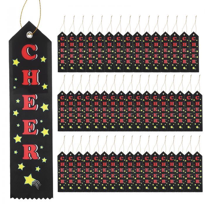 PATIKIL 300本 賞リボン 20 x 5 cm CHEER 応援 参加リボン サッカーメダルリボン 大量優勝者表彰リボン 競技会やスポーツイベント用 黒