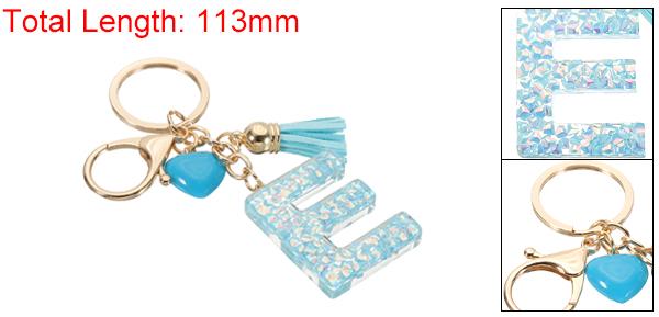 PATIKIL イニシャルレターキーチェーン、レターEハートデザイン装飾とタッセル装飾アルファベットペンダント、バッグバックパックDIYクラフト用、ブルー 2