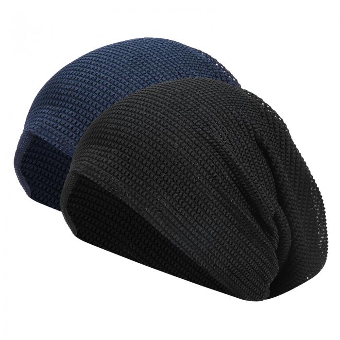 PATIKIL クーリングスカルキャップ 2パックヘルメット用ライナー吸汗キャップ弾性通気性サイクリングランニング帽子スポーツキャップメンズ女性用 ダークブルー/黒