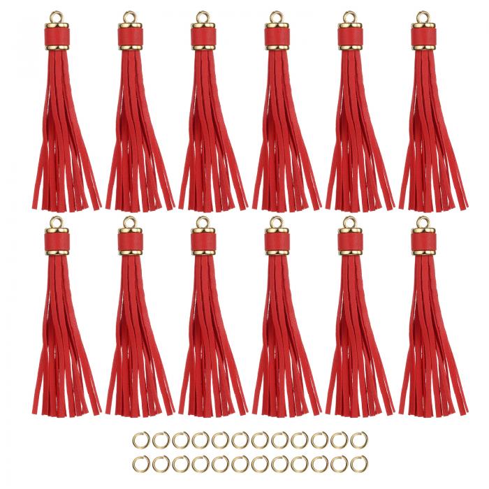 uxcell 12個 PUレザータッセル 4.3" キーチェーンタッセル装飾タッセルパース装飾 宝石メイキング ハンドバッグ DIYクラフト 携帯電話ストラップ用 小さなリング付き（レッド）