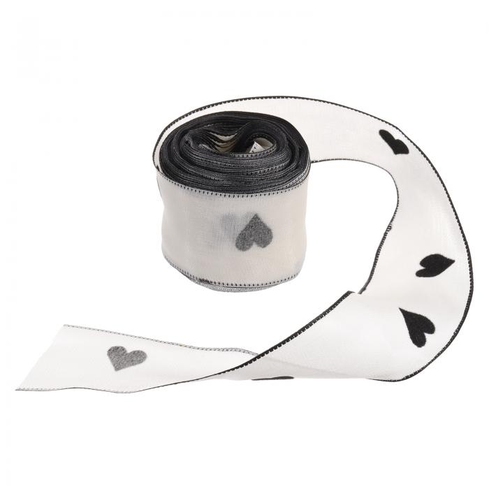 PATIKIL 1.4インチx10ヤード ハートワイヤーエッジリボン ギフトラップリボンフロッキングストリーマースノーヤーンパッケージング ウェディングパーティーケーキフラワーDIYデコレーション用 黒ホワイト