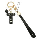PATIKIL ブリングレターキーチェーン スパークリーイニシャルキーチェーン ダイヤモンドレターキーリストレット 女性 バッグ装飾 車 バックパック アクセサリー 黒-T