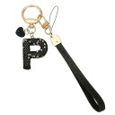 PATIKIL ブリングレターキーチェーン スパークリーイニシャルキーチェーン ダイヤモンドレターキーリストレット 女性 バッグ装飾 車 バックパック アクセサリー 黒