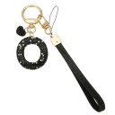 PATIKIL ブリングレターキーチェーン スパークリーイニシャルキーチェーンダイヤモンドレターキーリストレット ガールズウィメンバッグデコレーションカーバックパックアクセサリー 黒-O