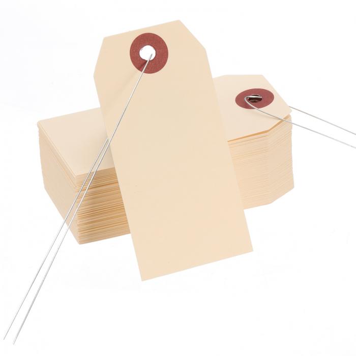 PATIKIL 空白 しゅっかタグ 100個 2-3/4" x 1-3/8" しゅっかタグ ワイヤー付き マニラハングラベルタグ 強化アイレット付き 在庫 ギフトラベル ライトイエロー