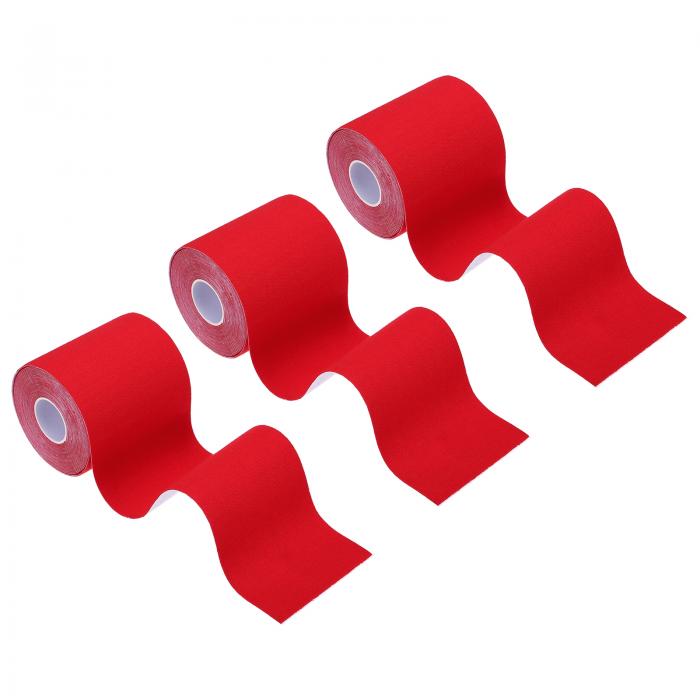PATIKIL 5.5ヤード×3インチキネシオロジーテープ、3ロール粘着性綿スポーツ筋肉サポートテープ、膝、足首、手首、肩用の防水弾性テープ、赤