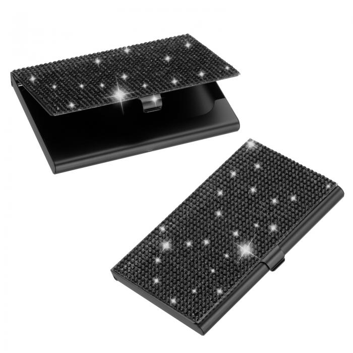 PATIKIL ブリング合金名刺入れ、2個のラインストーン名前クレジットカードオーガナイザーブリングポケットディスプレイ女性オフィス展示用、黒