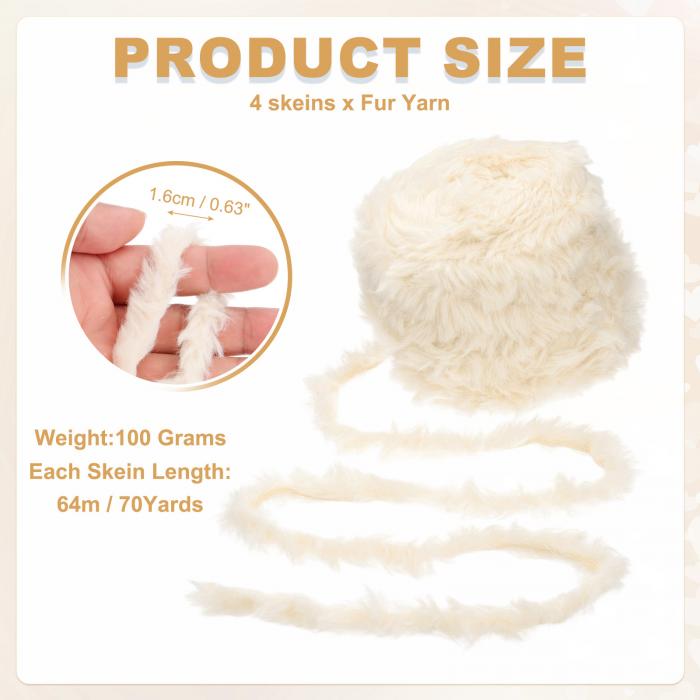 PATIKIL 毛糸 64m ふわふわ フェイクファー糸 約100g 4玉 柔らかい フェイクファー生地 かぎ針編み DIY手編みロープ 毛布 帽子 縫製素材 手芸用 ライトカーキ