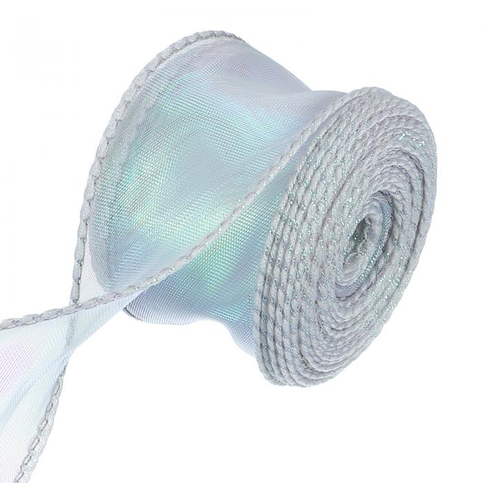 PATIKIL 1.6"×10ヤードの光沢のあるオーガ ンザリボン レーざーシアーオーガ ンザワイヤリボン ギフトフラワーブーケ包装用の輝くフィッシュテールフ ァブリックリボン シルバー