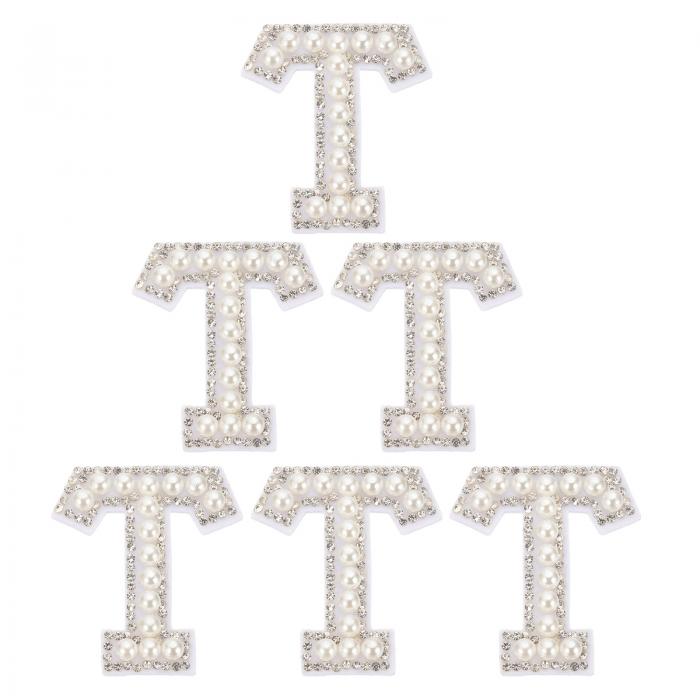 PATIKIL 文字T 6個 DIY ラインストーン アルファベット デコパーツ 装飾 パーツ イニシャル アクセサリーパーツ プレゼント ホワイト