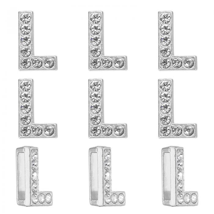 PATIKIL 30個のレター装飾、ラインストーンレターl装飾水晶アルファベットスライドリストバンドペンダント、宝石メイキングレザーカラーネックレス用、シルバー、14mm