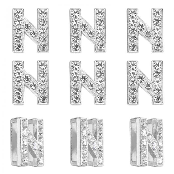 PATIKIL 30個のレター装飾、ラインストーンレターN装飾水晶アルファベットスライドリストバンドペンダント、宝石メイキングレザーカラーネックレス用、シルバー、14mm