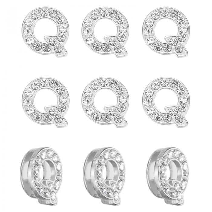 PATIKIL 30個のレター装飾、ラインストーンレターQ装飾水晶アルファベットスライドリストバンドペンダント、宝石メイキングレザーカラーネックレス用、シルバー、14mm